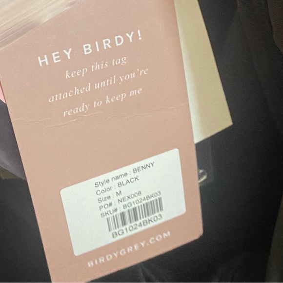 NWOT Birdy Grey Black Benny Dress. Crepe. One hanger strap cut. Size Medium. - Picture 6 of 9